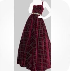 Mac Duggal Burgundy Plaid Gown